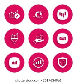 Set Financial growth, Graph chart infographic, Pie, Sales funnel with, Browser stocks market and  icon. Vector