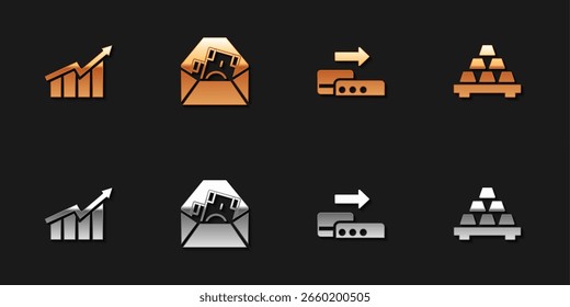 Set Financial growth increase, Envelope with dollar symbol, Pos terminal and Gold bars icon. Vector