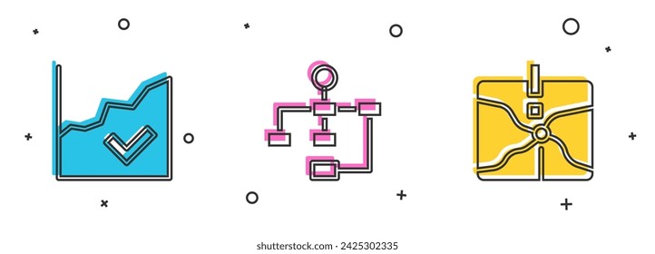 Set Financial growth increase, Hierarchy organogram chart and Intersection point icon. Vector