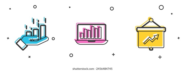 Set Financial growth, Laptop with graph chart and Board icon. Vector