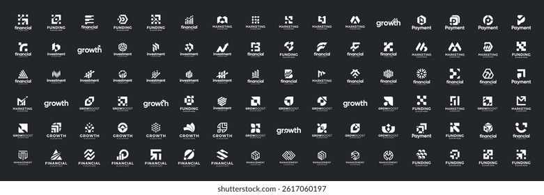 Set of financial growth logo design. Abstract shape icon for modern business, company and branding.
