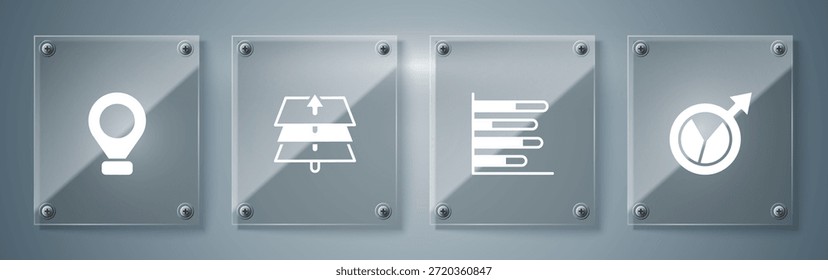 Set Financial growth, Pie chart infographic, Layers and Location. Square glass panels. Vector