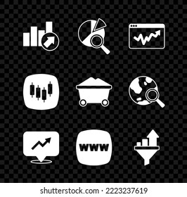 Set Financial growth, Search data analysis, Graph chart infographic, Website template, Sales funnel with, Browser stocks market and Coal mine trolley icon. Vector