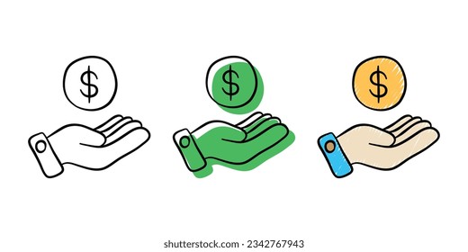 set of financial hand drawn illustration in color variant, outline for business an marketing