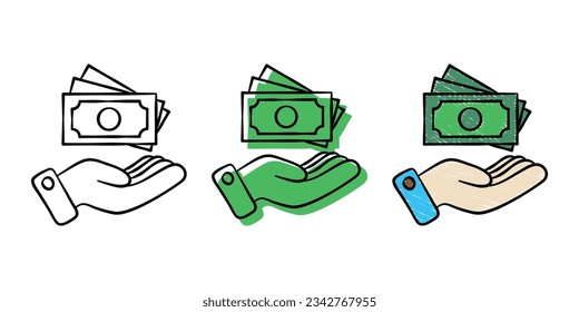 set of financial hand drawn illustration in color variant, outline for business an marketing