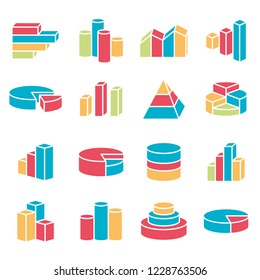 Set of financial icons. Bars, graph, chart, infographic, diagram elements.
