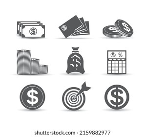 set of financial icons with dollar symbols, vector illustration