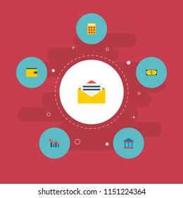Set of financial icons flat style symbols with court, dollar, letter and other icons for your web mobile app logo design.