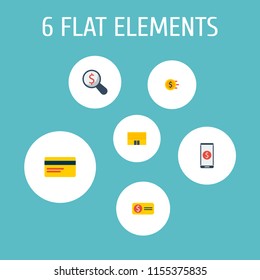 Set of financial icons flat style symbols with financial research, bill, bank card and other icons for your web mobile app logo design.
