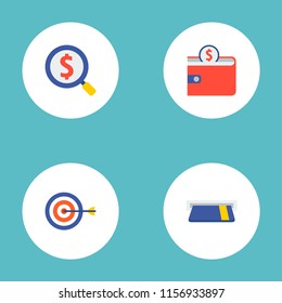Set of financial icons flat style symbols with searching, goal, card atm and other icons for your web mobile app logo design.