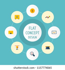 Set of financial icons flat style symbols with atm, safe, chart and other icons for your web mobile app logo design.