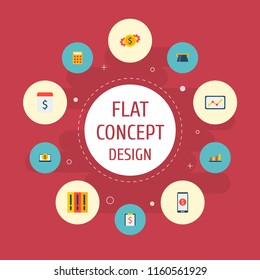 Set of financial icons flat style symbols with diagram, laptop money, pay day and other icons for your web mobile app logo design.