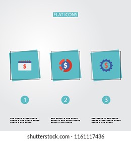 Set of financial icons flat style symbols with cash, calendar, set up and other icons for your web mobile app logo design.