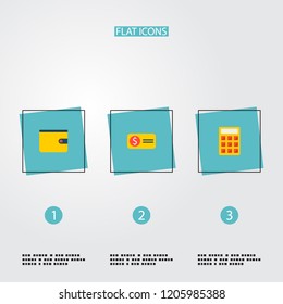 Set of financial icons flat style symbols with calculate, bill, wallet and other icons for your web mobile app logo design.