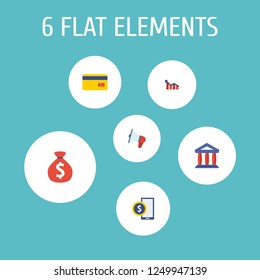 Set of financial icons flat style symbols with court, phone, money bag and other icons for your web mobile app logo design.