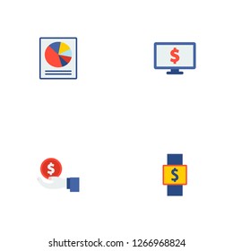 Set of financial icons flat style symbols with hand money, smart watch, pie chart icons for your web mobile app logo design.