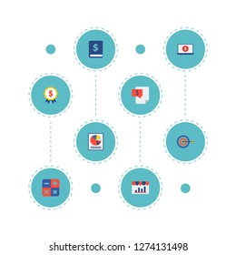 Set of financial icons flat style symbols with pie chart, laptop, award and other icons for your web mobile app logo design.