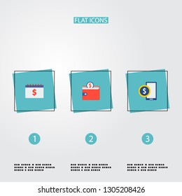 Set of financial icons flat style symbols with wallet, phone, calendar and other icons for your web mobile app logo design.