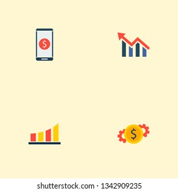 Set of financial icons flat style symbols with money set, graph, financial app and other icons for your web mobile app logo design.