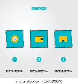Set of financial icons flat style symbols with set money, wallet, office and other icons for your web mobile app logo design.