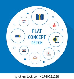 Set of financial icons flat style symbols with card atm, financial report, phone and other icons for your web mobile app logo design.