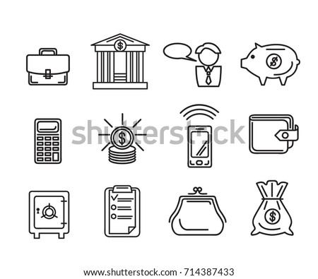 set financial icons purse portfolio manager stock vector royalty