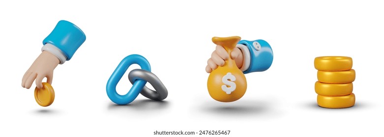 Set of financial icons. Vector 3D illustration for business concepts, services