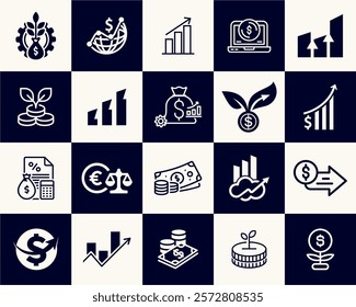 set of financial icons vector collection