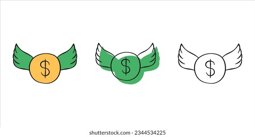 set of financial illustration in different style color