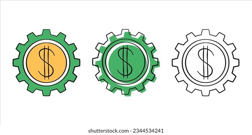 set of financial illustration in different style color