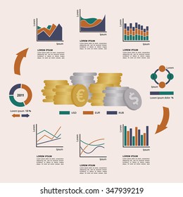 Set of Financial Infographics Elements Arranged in a Circle. Vector Illustration EPS8