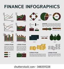 Set of Financial Infographics Elements on Grey Background. Vector Illustration EPS8