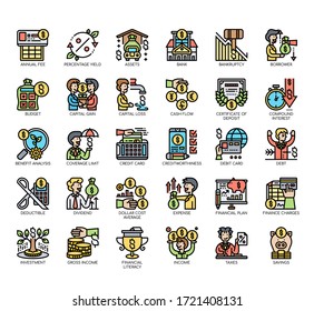Set of financial literacy thin line and pixel perfect icons for any web and app project. 
