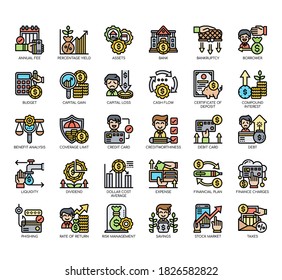 Set of financial literacy thin line and pixel perfect icons for any web and app project. 