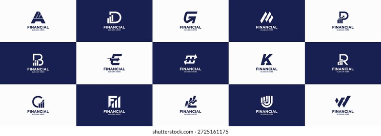 Conjunto de Plantilla de diseño de logotipo financiero. Puede ser utilizado para el capital, la inversión, el capital, la financiación, el marketing y la contabilidad de la marca comercial.