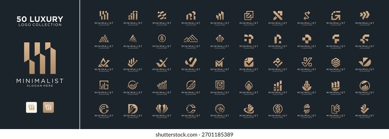 Conjunto de estadísticas financieras Diagrama de barras de gráfico de negocios diseño de logotipo. Vector Abstractas del icono del logotipo de Crecimiento de Chequeo de Flecha.