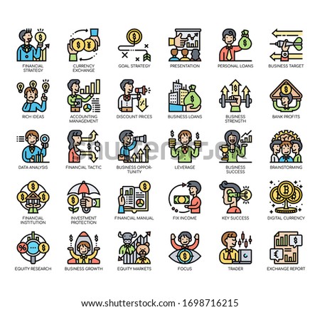 Set of financial strategy thin line and pixel perfect icons for any web and app project. 