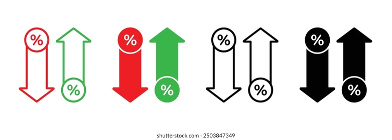 Conjunto de colección de ícono de Variación de Precio de Tendencia Financiera. Precio Variación con símbolo porcentual. Ilustración vectorial.