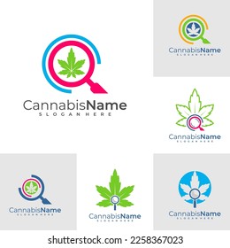 Set of Find Cannabis logo with business card template. Creative Cannabis logo design concepts