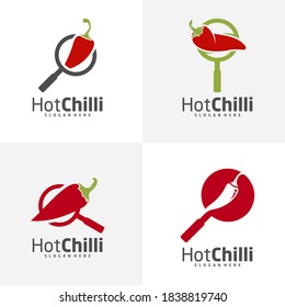 Set of Find Chili logo design vector template, Red Chili Illustration, Symbol Icon