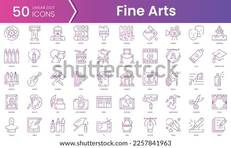 Set of fine arts icons. Gradient style icon bundle. Vector Illustration