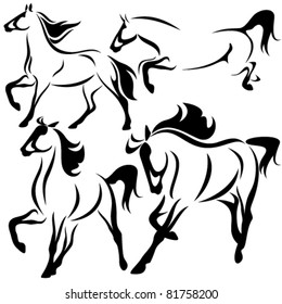 set of fine horses outlines - vector collection