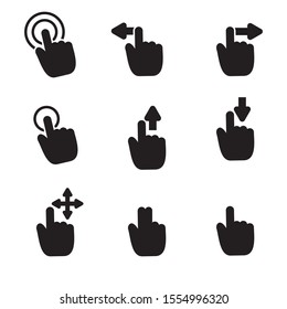 Set of finger gesture vector illustration with simple black design. Hand icon 