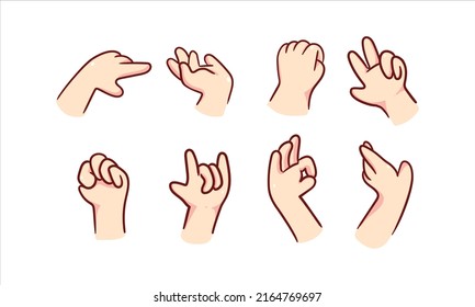 Set of finger hand thumb pointing sign or symbol cartoon character doodle hand drawn illustration 