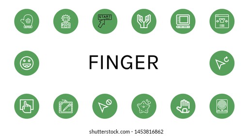 Set of finger icons such as Hand glove, Punk, Click, Prayer, Graphic tablet, Select, Touchscreen, Cursor, Starfish, Gloves, Fingerprint, Ok , finger