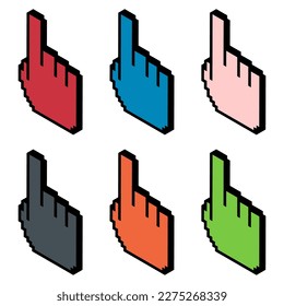 Set of finger ixometric pixel, web cursor click mouse symbol, computer pointer vector illustration .