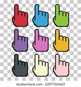 Set of finger pixel icon, web cursor click mouse symbol, computer pointer vector illustration .