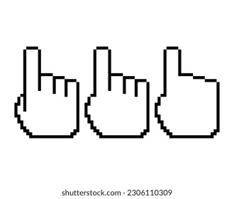 Set of finger pixel icon, web cursor click mouse symbol, computer pointer vector illustration .