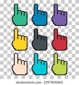 Set of finger pixel icon, web cursor click mouse symbol, computer pointer vector illustration .