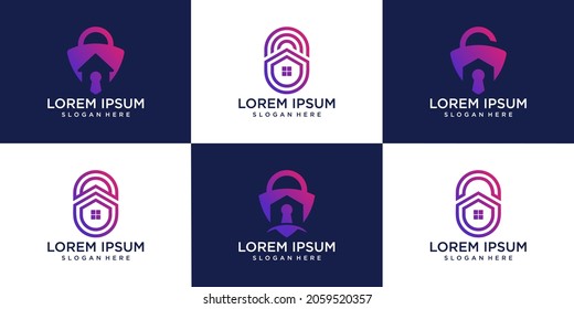 Set of finger print, fingerprint lock,House key, secure security logo icon illustration